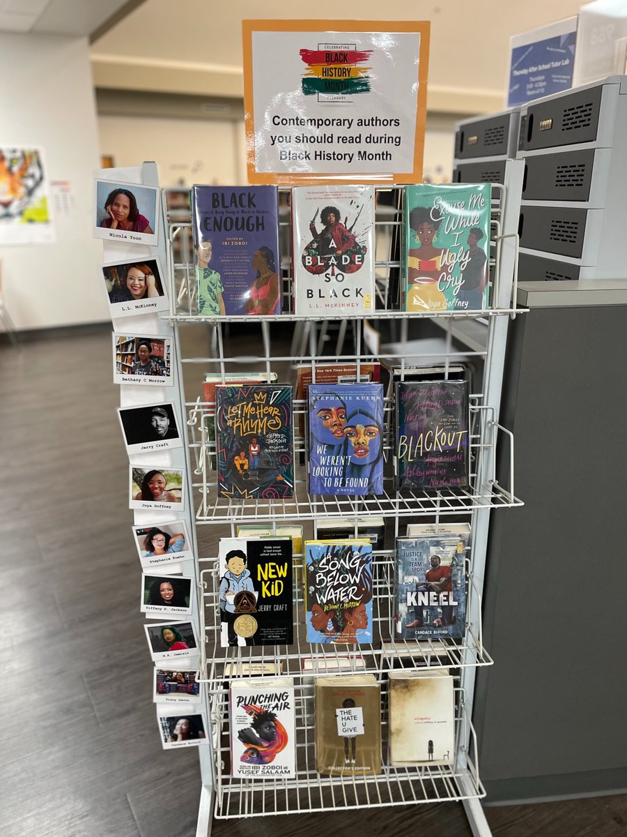 aussieandrew's tweet photo. Let's put a face to the names of these amazing African-American authors. Check out the latest display in the @HHS_MediaCenter and find your next great read. A wide variety of styles and genres. Thank you Dr. Griffiths for another great book display! 👍 #hudmediatech https://t.co/DZ1gkrQ7zF