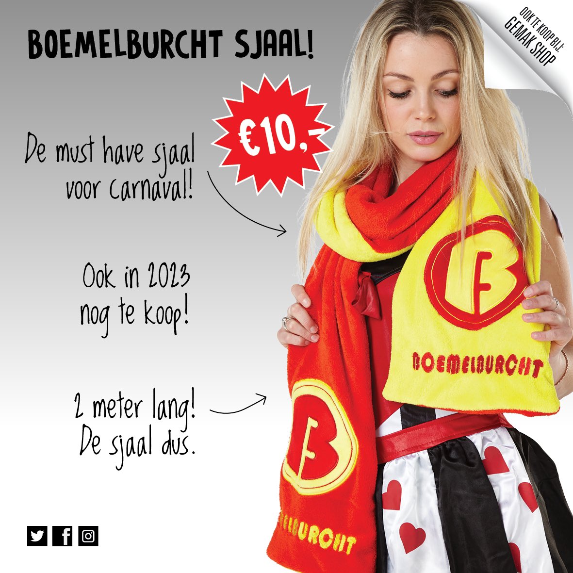 Ben jij al klaar voor carnaval 🍻 🎊 🎭 2023? De Boemelburcht sjaal is voor € 10 te koop bij Gemak Shop Leuven en in onze webshop 💻 op: buutengewoon.nl
Gemak Shop Arnhemseweg 5A, Zevenaar. Online bestellen kan t/m do. 16 febr. Alvast een prettige carnaval! #boemelburcht