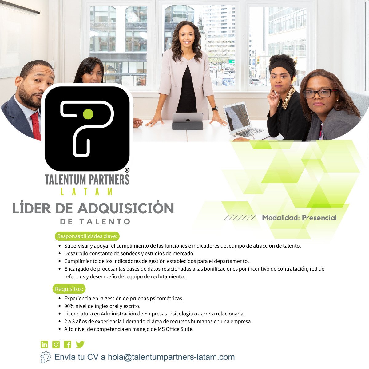 TalentumPartner's tweet photo. Oportunidad como Líder de Adquisición de Talento con experiencia en gestión de pruebas psicométricas. Envía tu CV actualizado a hola@talentumpartners-latam.com
.
Aplica desde nuestro Sitio Web: https://t.co/mB7qWrkNVE 
.
#talentohumano #reclutamiento #sv #elsalvador #homeoffice https://t.co/Q4iBqok6Z2