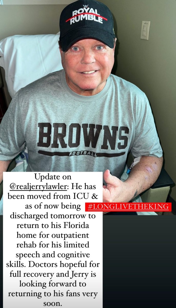 Jerry Lawler (@JerryLawler) on Twitter photo 2023-02-09 20:44:54 Jerry is out of ICU & will return to his Florida home for outpatient rehab for his limited speech & cognitive skills. Doctors hopeful for full recovery & Jerry is looking forward to returning to his fans very soon. -Lauryn #LongLiveTheKing Jerry is out of ICU & will return to his Florida home for outpatient rehab for his limited speech & cognitive skills. Doctors hopeful for full recovery & Jerry is looking forward to returning to his fans very soon. -Lauryn #LongLiveTheKing