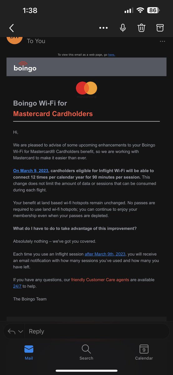 cleclair8's tweet photo. @boingo how do you send out a email going from complimentary wifi for all eligible MasterCard holders to 10x 90 minute sessions a upgrade? Are we confused what a improvement vs downgrade is? https://t.co/BIQ95KptPo