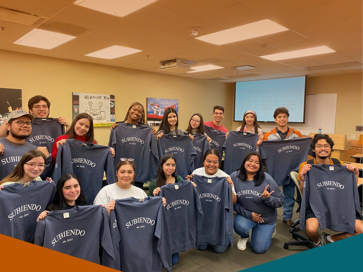 SubiendoAcademy's tweet photo. Check out our Longhorns with their new sweaters at the first Subiendo Longhorn Chapter meeting of the year! We're so glad to see you represent Subiendo on campus this year! https://t.co/4aJX0JfqmN