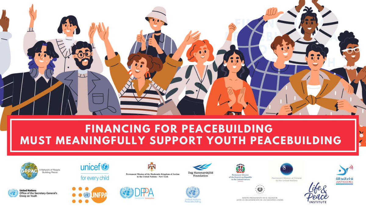#Financing4Peacebuding can no longer ignore #YouthPeacebuilding work. We are glad to partner w/ @UNICEF @UNYouthEnvoy @UNDPPA @unfpa @FinlandUN @JordanUN_NY @ElSalvadorONU @GPPAC @DagHammarskjold @peacedirect     to explore avenues to ensure #qualityfinancing for #YPS. Join Us!”