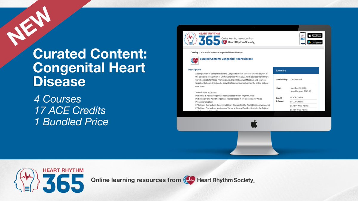 In honor of #CongenitalHeartDisease (CHD) Awareness Week, HRS compiled a series of CHD-related courses. Augment your team’s ability to diagnose, treat, and solve cases related to #CHD with Curated Content on Heart Rhythm 365. Learn more: heartrhythm365.org/URL/CHDBundle2…