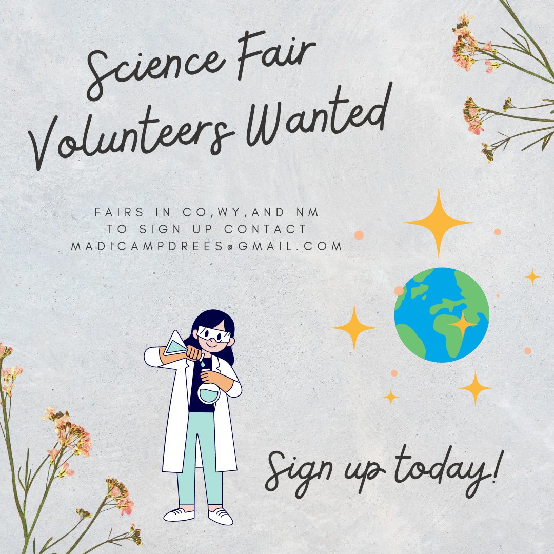 AWGLaramide's tweet photo. We are looking for Volunteers to be Science Fair Judges. Please contact our Secretary, Madi, for more details. 

#volunteers #sciencefair #womeninstem https://t.co/MxQaaeZnr8