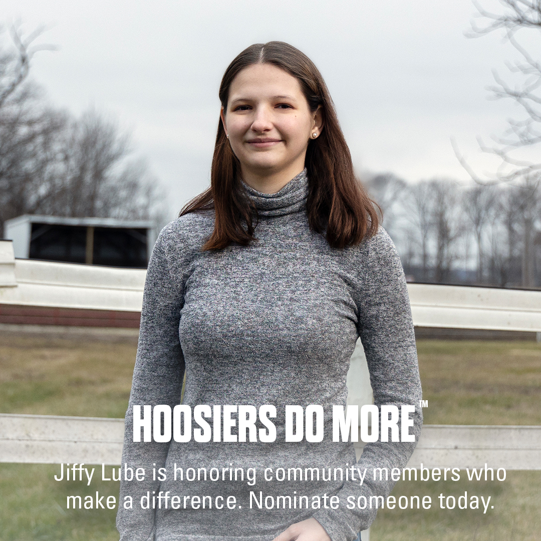 Meet our February #Drive2DoMore winner, Ava Courtney!  Ava is a volunteer with @agaperiding, which offers life-changing experiences by bringing people and horses together to impact people’s lives, contribute to our community, and cultivate unbridled hope. 
#JiffyLubeIndy