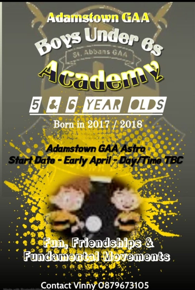 Our under 6 academy kicks off shortly. If born in 2017 or 2018 give Vinny a call and He'll look after you ⚫️🟡⚫️🟡
