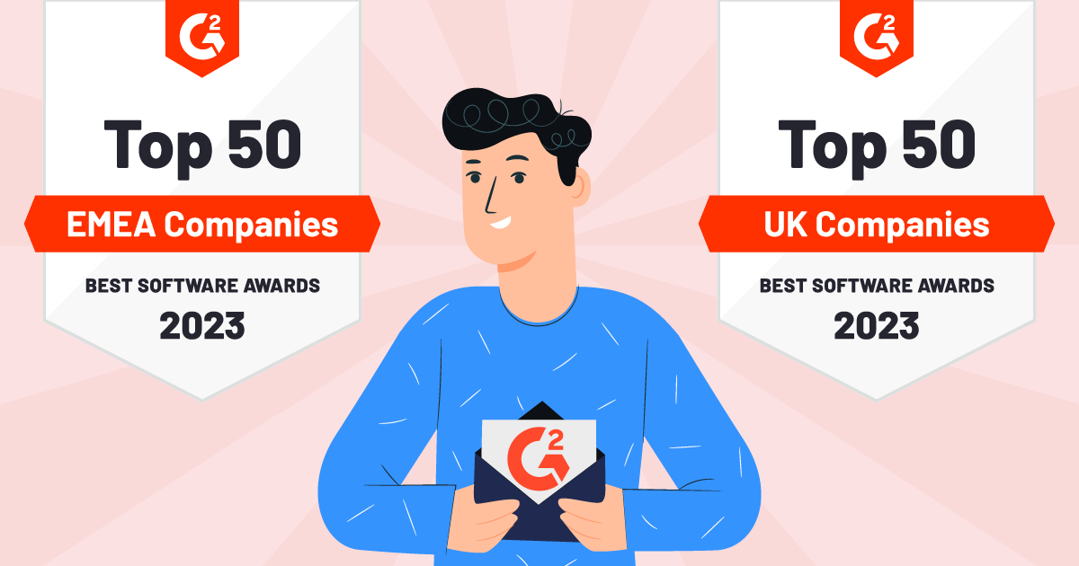 Exclaimer's tweet image. 🎉CONGRATS 🎉 to everyone named to @G2dotcom’s #BestSoftware2023 Awards! We’re proud to have come in at #8 in the Top 50 UK Software Companies category and #22 in the Top 50 EMEA Software Companies category. Learn more: bit.ly/3XoehYc