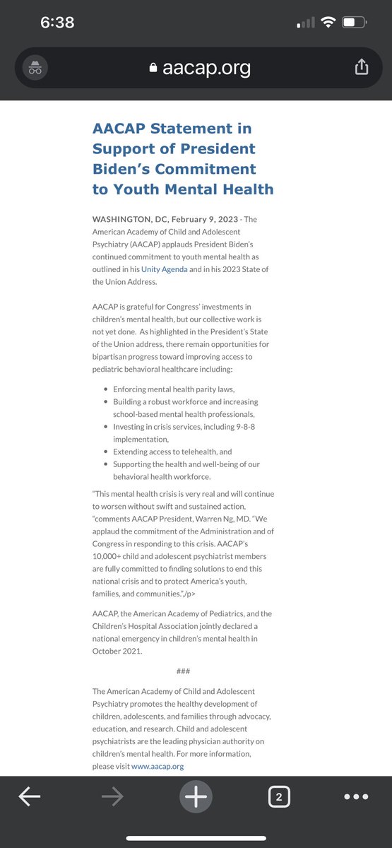 AACAP's tweet photo. AACAP Statement in Support of President Biden’s Commitment to Youth Mental Health https://t.co/z75mQzQLEr https://t.co/wk9oEUj6y6