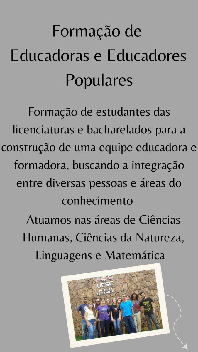 Projeto Integrar
Educação Comunitária Integrar 

- Pré Universitário Popular
- Formação de Educadores Populares
- Gestão Estudantil Universitária Integrar (GESTUS)