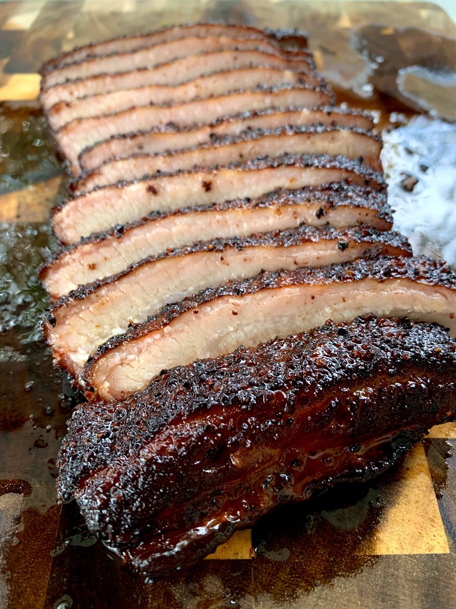 FlamesandRays's tweet photo. Smoked pork belly brisket style is such an incredible way to get brisket flavors in to most tender meat ever. Highly recommend!! https://t.co/xn2hCaMIWv