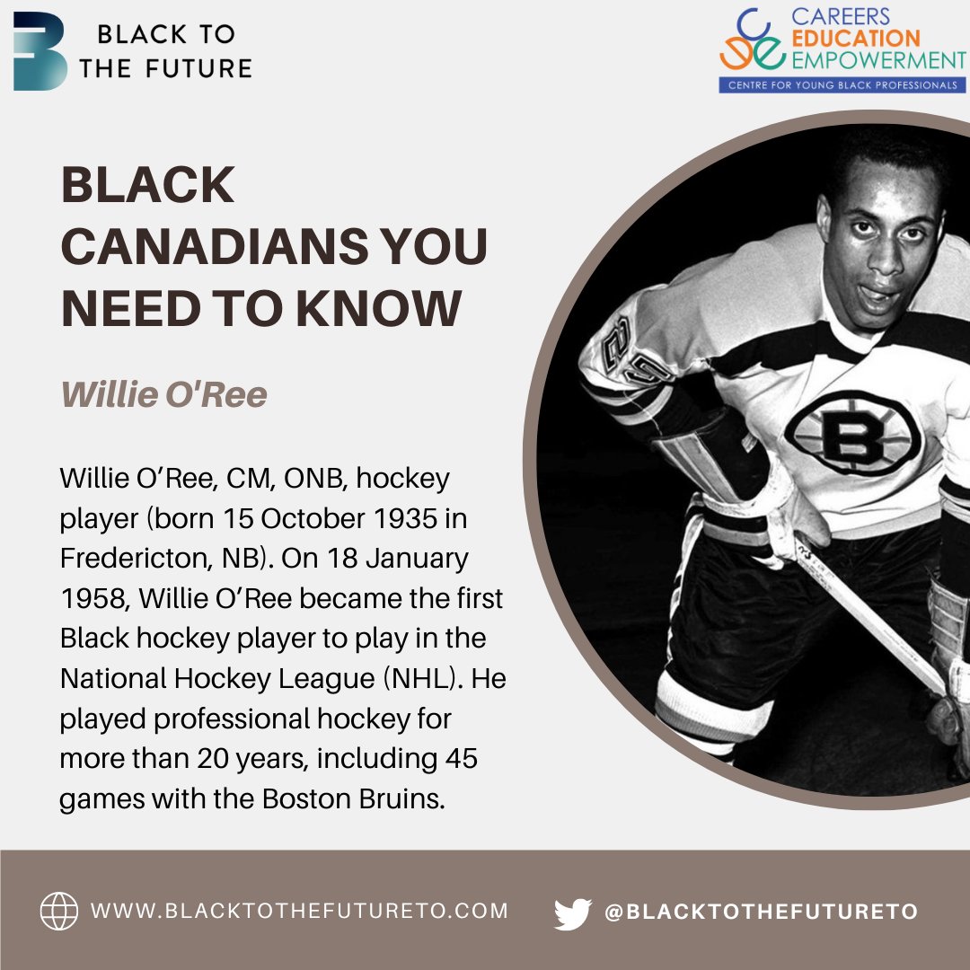 Willie O’Ree was the first Black hockey player in the NHL.  He debuted with the Boston Bruins against the Montreal Canadiens at the Montreal Forum on January 18. O'Ree played professional hockey for more than 20 years, including 45 games with the Boston Bruins.