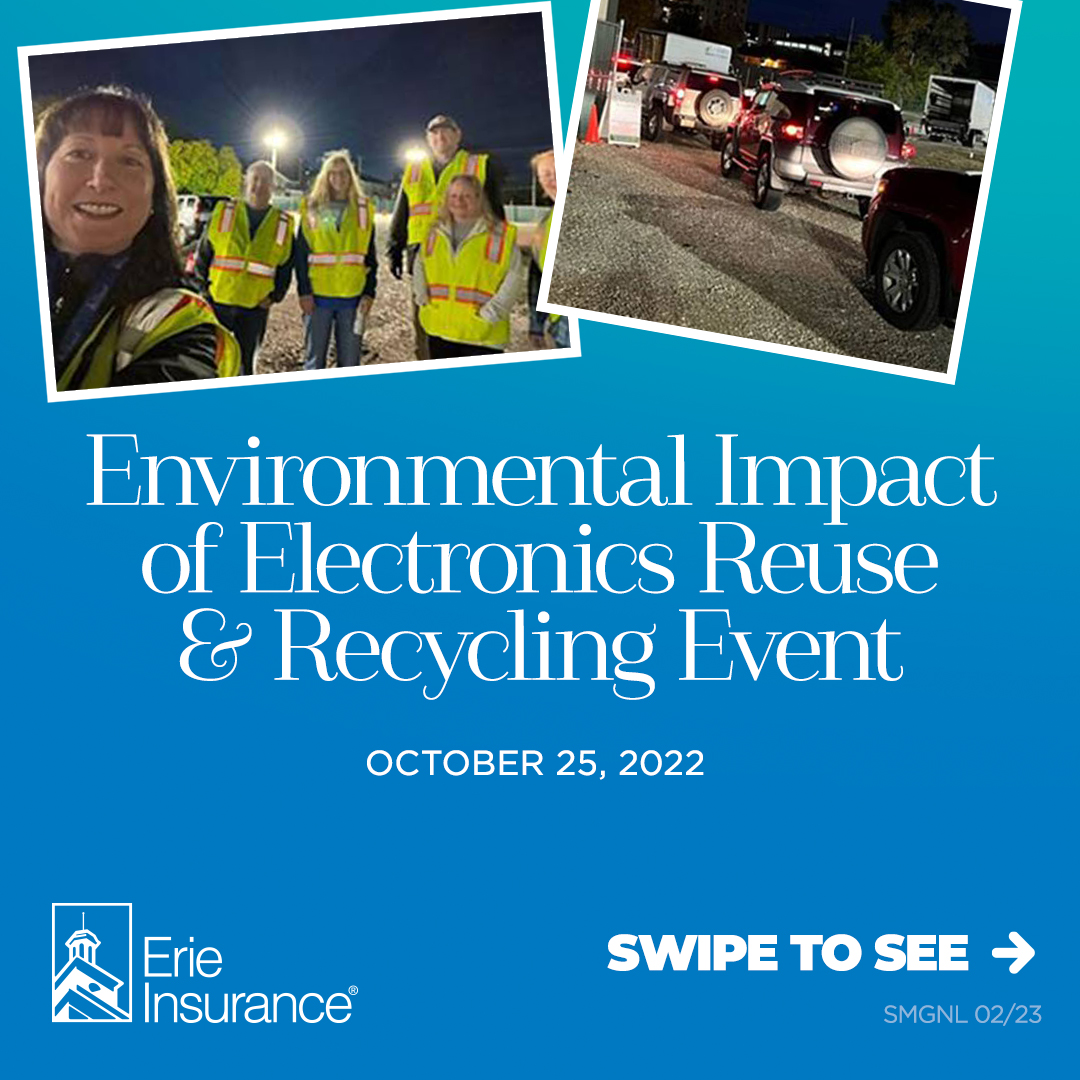 ERIECareers's tweet photo. ERIE hosted our first ever electronics recycling collection event in October. The event offered employees an opportunity to dispose of unwanted devices in a sustainable and secure way. #Sustainability #Recycle #eWaste #eRecycle #ICM2023 #Insurancecareersmonth https://t.co/o6x27vboYg