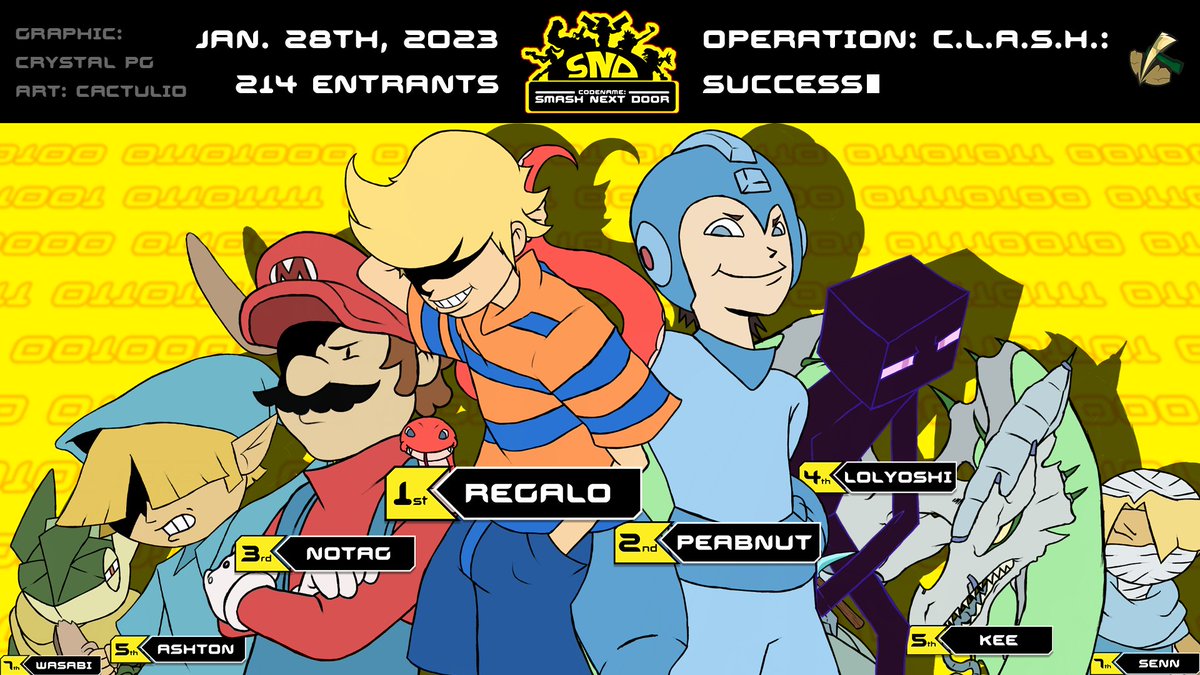 SmashNextDoor's tweet photo. OPERATION: C.L.A.S.H - SUCCESS
Congratulations to the top 8 of Ultimate Singles at Codename: Smash Next Door! https://t.co/mXRvgcjzK9