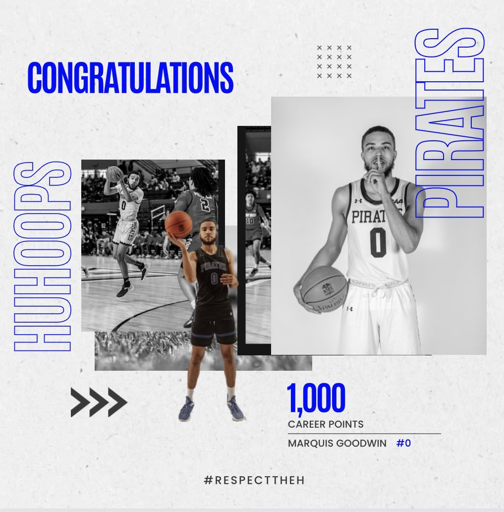 hupirates_mbb's tweet photo. Congratulations to Marquis Godwin as he has accomplished a new goal of 1,000 career points! #ItsBetterThisWay #RespectTheH⚓️👏🏽 https://t.co/0Y3kzdPd96