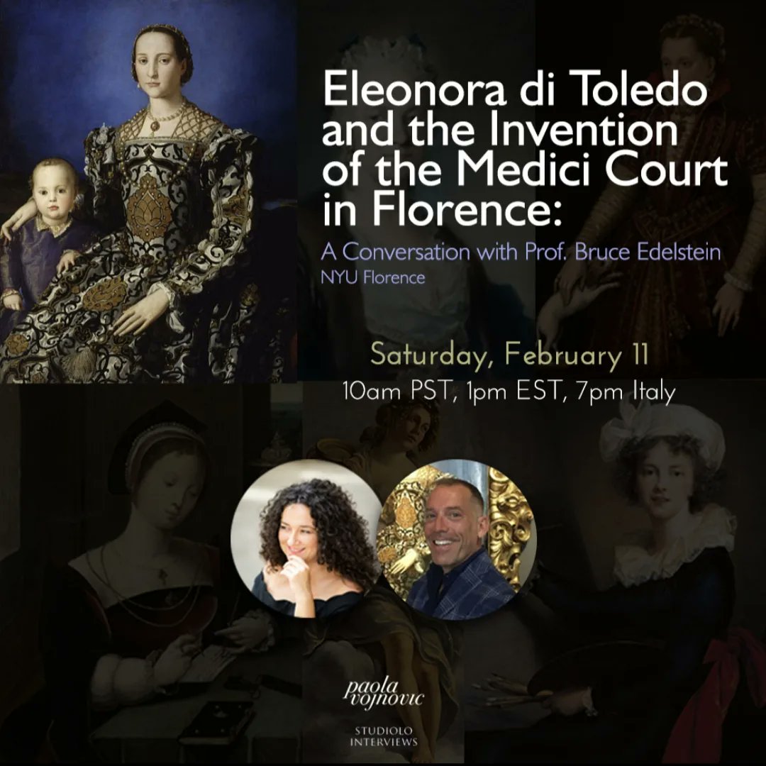 #EleonoradiToledo and the Invention of the #Medici Court in #Florence

February 11th 
10am PST/1pm EST

Exhibition curator, Bruce Edelstein, will offer us a lively introduction to the exhibition in the 57th edition of #PaolasStudiolo

paolavojnovic.com/post/conversat…