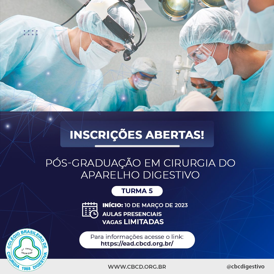 cbcd_brasil's tweet photo. Inscrições abertas para Pós-graduação em Cirurgia do Aparelho Digestivo 
Curso Presencial. Inscrições até dia 01/03/2023.

⚠ VAGAS LIMITADAS!
 
📲 Para informações acesse o link: https://t.co/voZV2E7Ray https://t.co/WMRq1jnnck