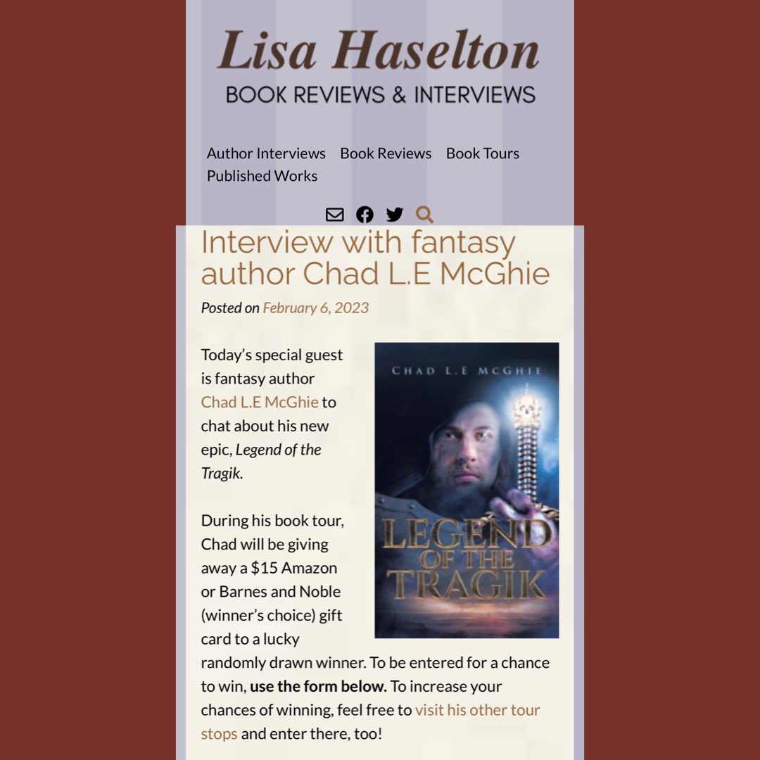 This week, Legend of the Tragik is featured on Lisa Haselton’s blog, with in-depth interview by yours truly.

Enter for $15 on Amazon!

@LisaHaselton1: lisahaselton.com/2023/02/06/int…

#fantasy #legendofthetragik #newfiction #epicfantasy #epicfantasy #hero #magic #swords #legends #fires