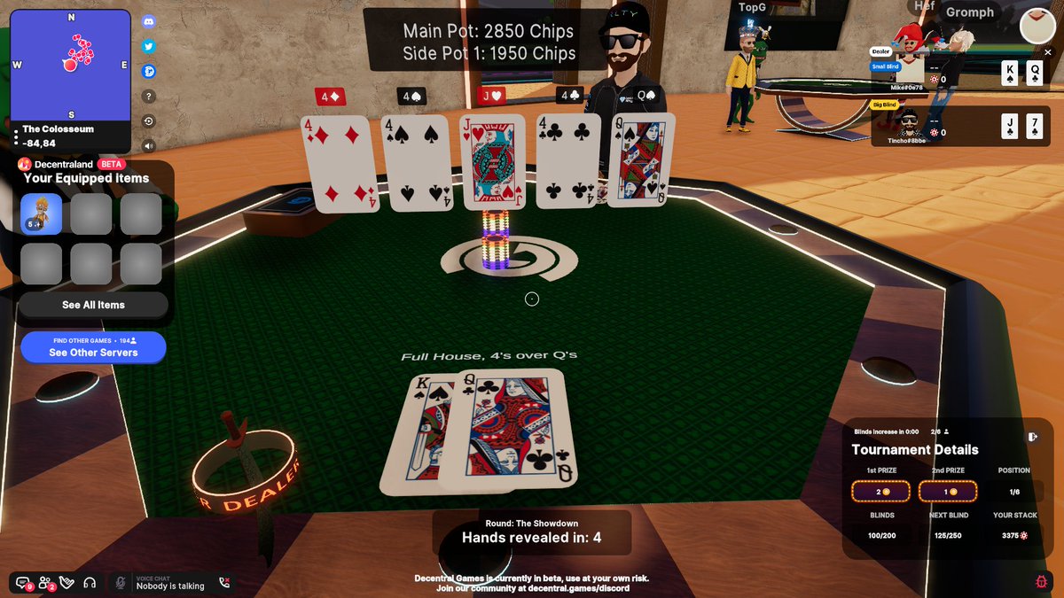 mikeross015's tweet photo. Played my first #ICEPoker Metaverse SNG and won with my @BenjiBananas wearable! Really cool new game mode, can't wait to play more. @DecentralGames @decentraland https://t.co/8dAtZ4MunT