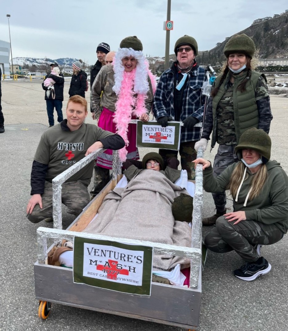 Winter Carnival Bed Races, this is Venture's MASH 4077 group getting ready for the race.
They had so much fun, thank you Winter Carnival for putting  on this event.
<a href="/VWC_Society/">Winter Carnival</a>  <a href="/CastanetNews/">Castanet</a>