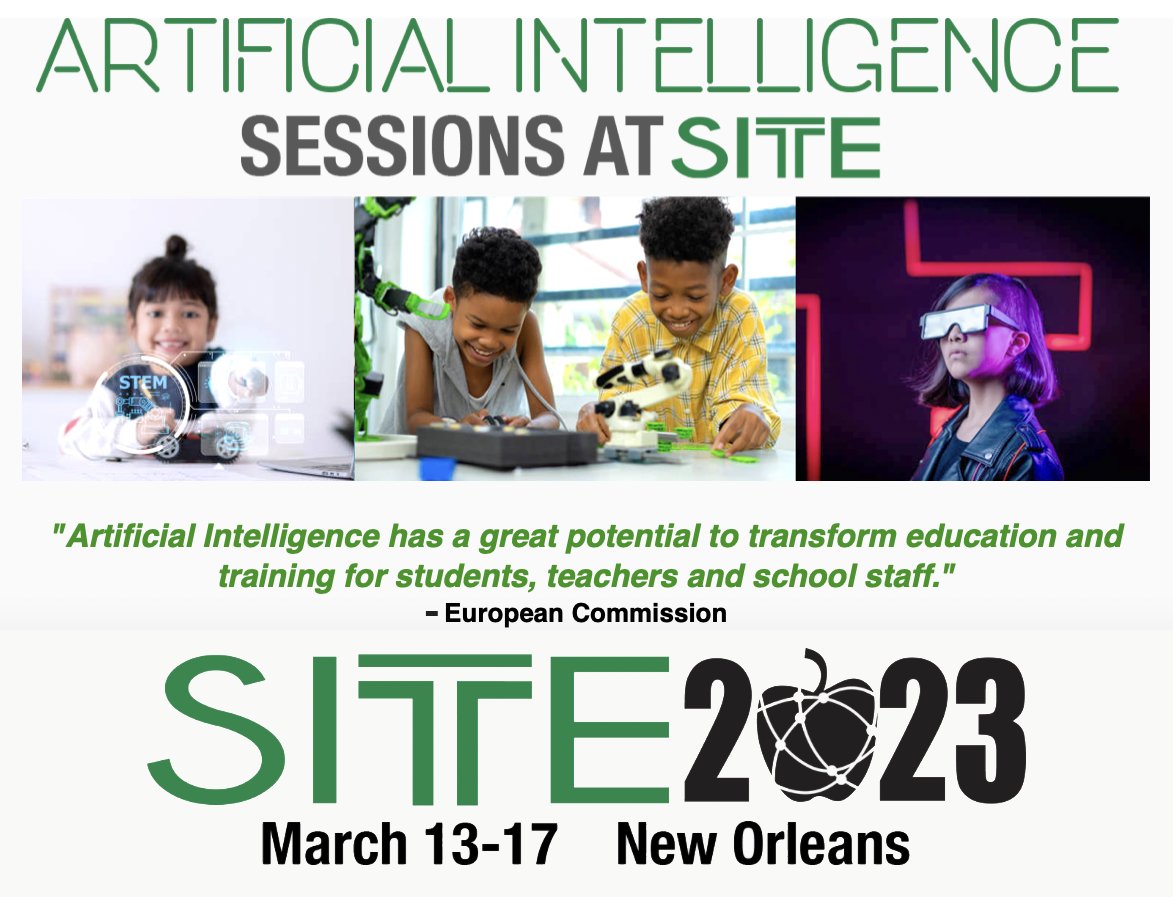 aace's tweet image. Artificial IntelligenceI is a trending topic right now, and SITE 2023 will host 35+ AI sessions and related SIGs. Register today &amp;amp; add these sessions to your planner! #SITE23 - mailchi.mp/aace/ai