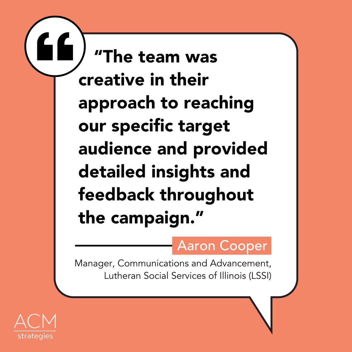 acmstrategies's tweet image. Our clients count on us to build and implement powerful digital communications strategies that educate, motivate, and turn people into activists.

Check out what Aaron Cooper at Lutheran Social Services of Illinois (LSSI) had to say about his experience working with our team: