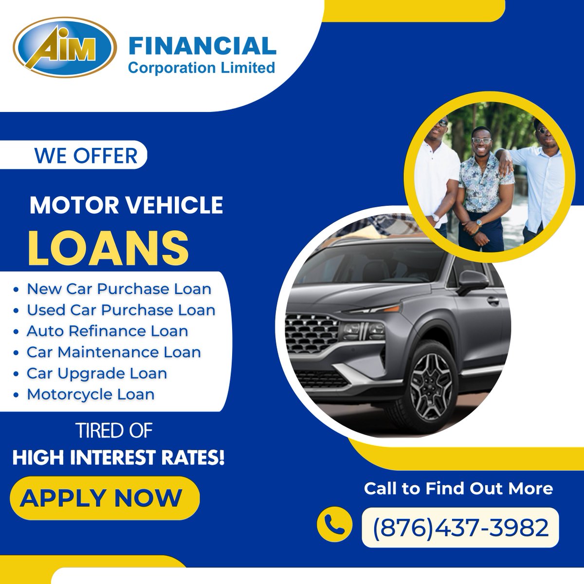 aimfinancialja's tweet photo. Get the Personal Loan or Motor Vehicle Loan! 

Get approved in 1-5 business days and repay up to 6 years. Apply today!

 #Personalloans #Motorvehicleloans #AIMFinancial

 Apply for a loan today by visiting here  https://t.co/SUFtL8jGiW https://t.co/5YpMo2UNWu