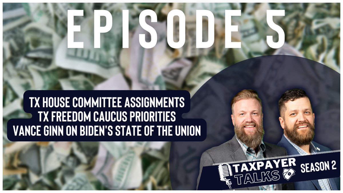 Texas_Taxpayers's tweet photo. ποΈEpisode 5 of #TaxpayerTalks: Will They Get to Work on Behalf of Texas Taxpayers?
We cover ‡οΈ
- #txlege House Committee assignments
- @TxFreedomCaucus Legislative Priorities
- #StateOfTheUnionAddress w/Special Guest @VanceGinn
Find it here ‡οΈ
https://t.co/RWjHGcXJ0Q https://t.co/fun31NblpL