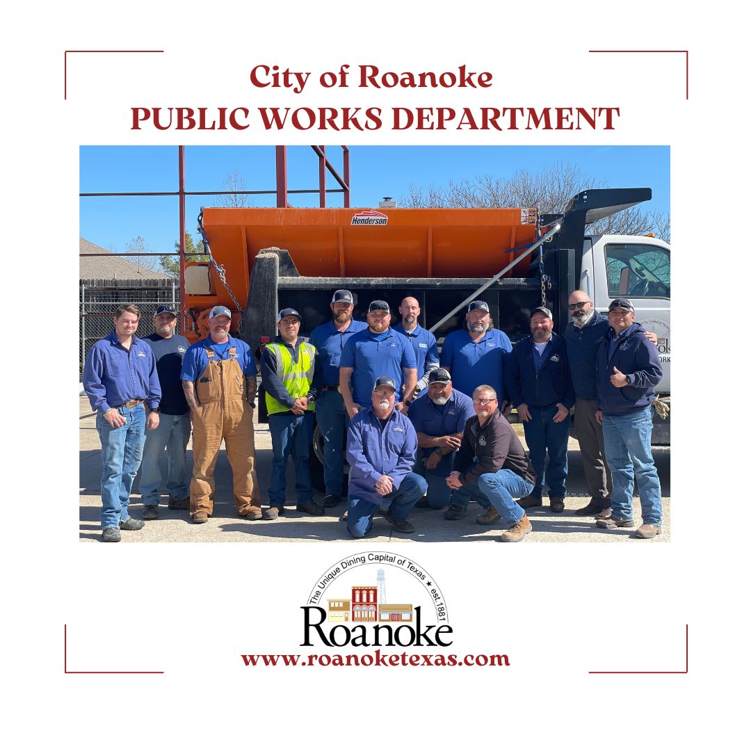 CityofRoanokeTX's tweet photo. Please join us in thanking the Roanoke Public Works team for their tireless work during our winter weather last week. The department worked around the clock to treat Roanoke roads and assist with emergencies throughout the City. Each member of the team helped keep Roanoke safe. https://t.co/gRiKFg1HUy