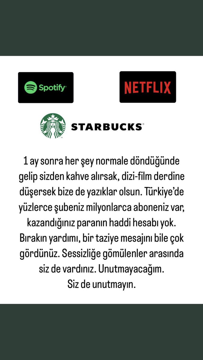 protocol_xf's tweet photo. #BoykotStarbucks #boykotnetflix #boykotediyoruz #boykotspotify ….!!
Bu millet unutmıcak ..! Desteği de kösteği de unutmıcak ..! İnsanlar söylendikten sonra yapılan zoraki paylaşımlarınız umrumuz da değil ..! Ülkemizden defolun ..! https://t.co/RKVUknkWv3