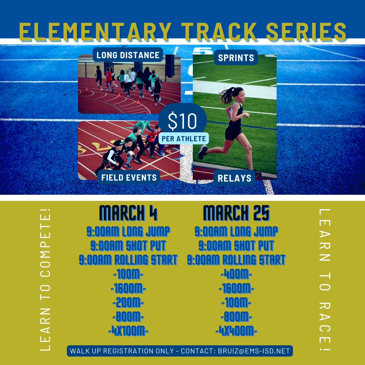 6th grade and below Elementary Track Series! Learn to race, Learn to compete! @boswellpioneer1 <a href="/emsisdathletics/">EMS ISD Athletics</a>