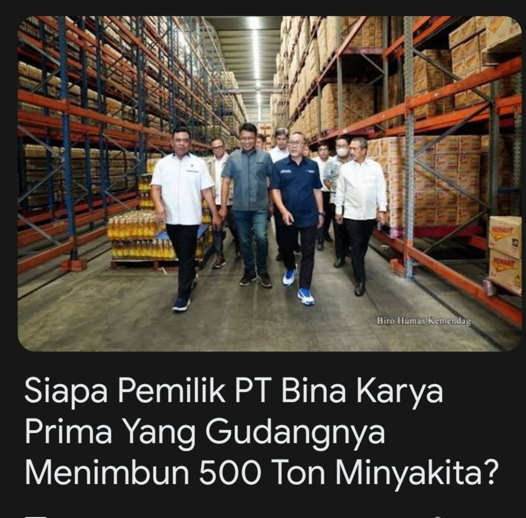 yangmi3prnew's tweet photo. Siapa Pemilik PT Bina Karya Prima Yang Gudangnya Menimbun 500 Ton Minyakita? 

https://t.co/fLvTvI9gMU https://t.co/ktgBeLfhnq
