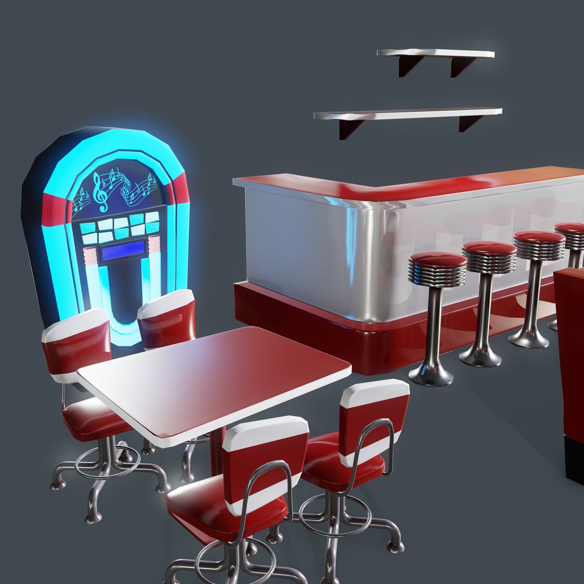 ivan_3dexpert's tweet photo. WIP jukebox and some more props for American Diner game ready #gameart #indiedev #indiegame #gameart https://t.co/nsDXzOYfRe