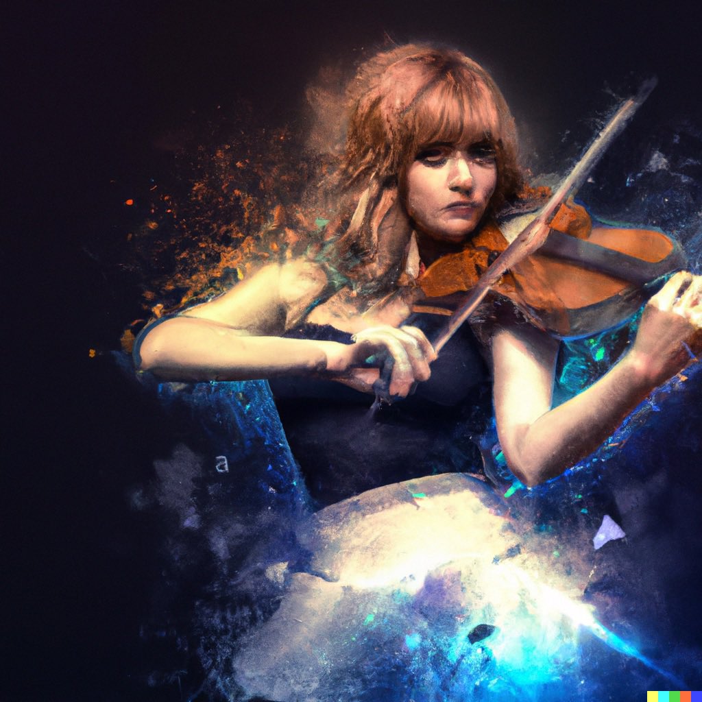 LukeFerrell's tweet image. This is so awesome, you can use openAI’s DALL-E to make awesome artwork variations of real pictures, such as these of @LindseyStirling  !