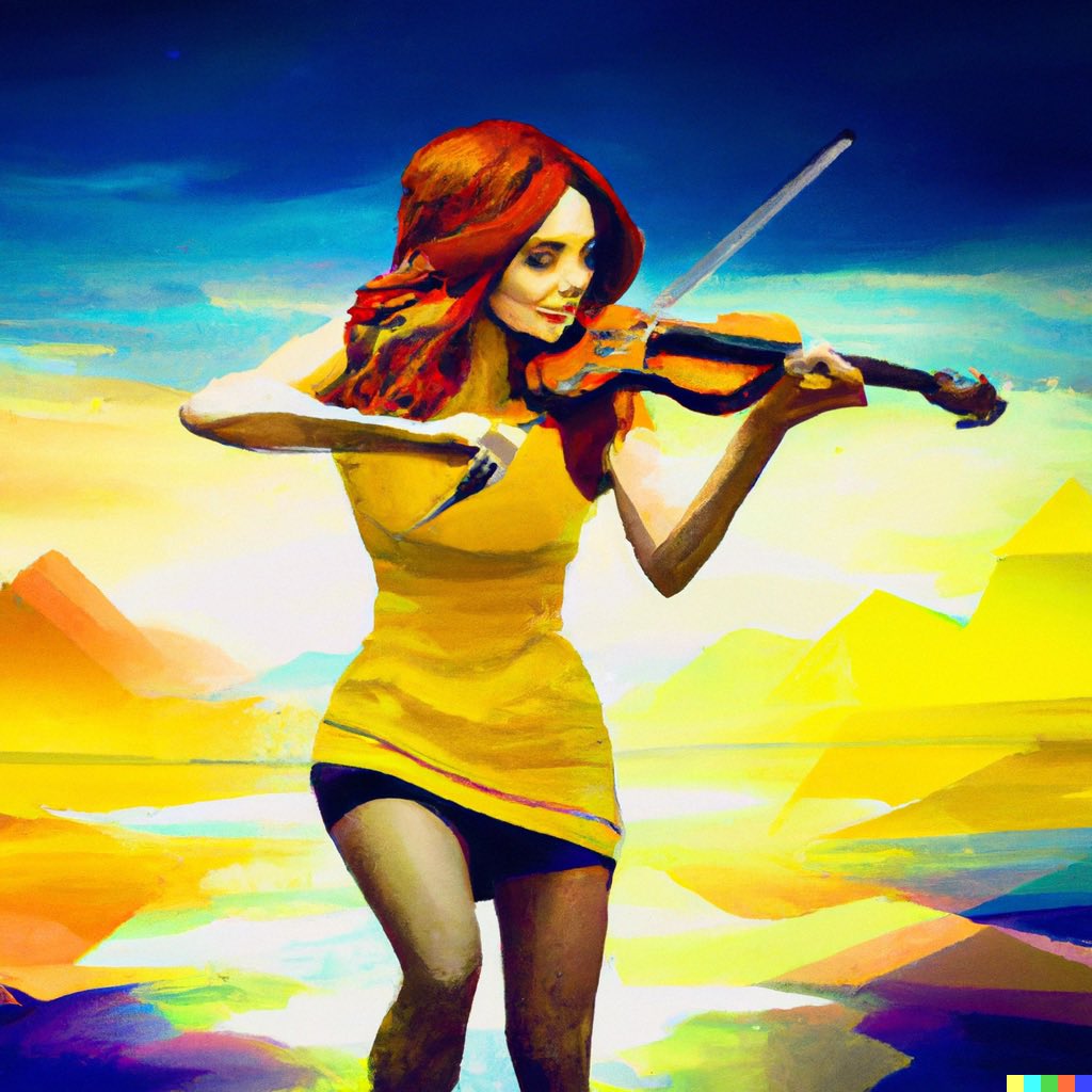 LukeFerrell's tweet image. This is so awesome, you can use openAI’s DALL-E to make awesome artwork variations of real pictures, such as these of @LindseyStirling  !