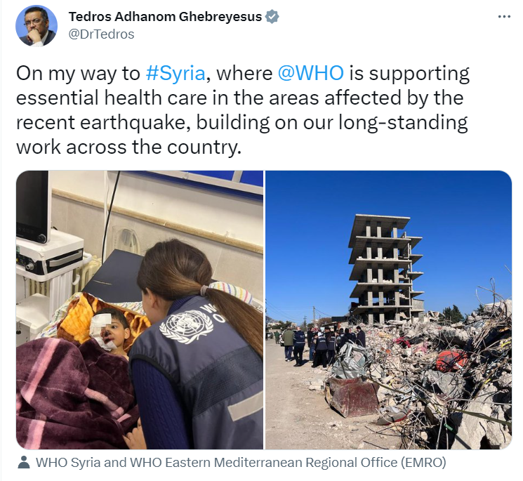 WHO Director-General Tedros Adhanom Ghebreyesus heads for Syria after the disast… WHO Director-General Tedros Adhanom Ghebreyesus heads for Syria after the disast…