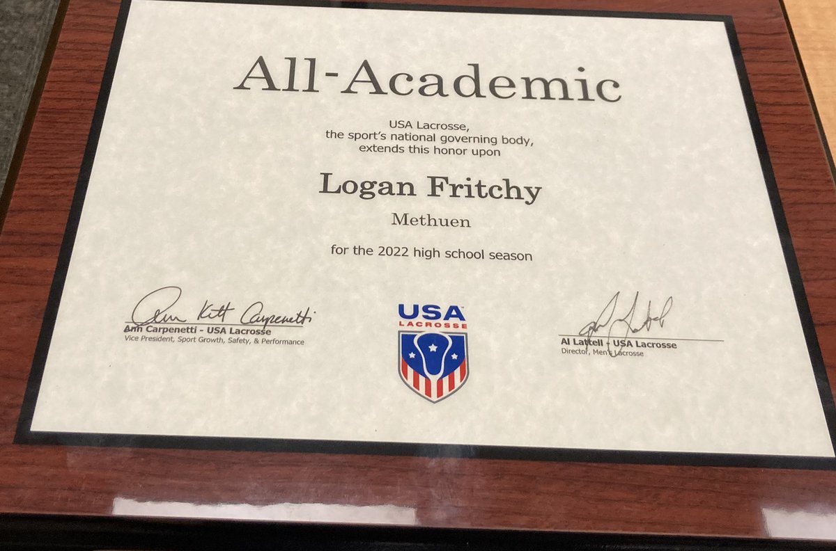 Methuen High School Athletics (@methuensports) on Twitter photo We received some nice hardware for the Trophy Case on Ranger Road. Congrats to Logan Fritchy (2022) on his Boys Lacrosse All-Academic Recognition. Way to go Logan! <a href="/LaxRangers/">MHSRangersLAX</a> We received some nice hardware for the Trophy Case on Ranger Road. Congrats to Logan Fritchy (2022) on his Boys Lacrosse All-Academic Recognition. Way to go Logan! <a href="/LaxRangers/">MHSRangersLAX</a>