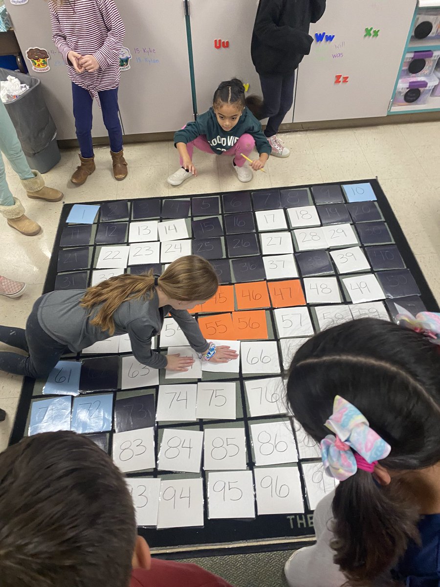 WISD_KLarson's tweet photo. Our giant 100s chart is definitely one of our favorite math stations!!! @WillisSchools @WISDTurner  #ARTFirsties https://t.co/q3d1UR7MFM