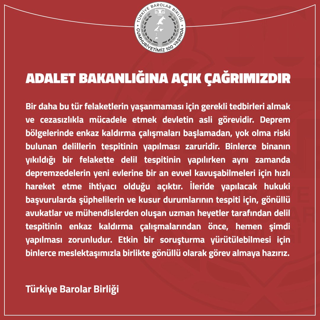 ❗️Adalet Bakanlığına Açık Çağrımızdır

👉 tbb.av.tr/805