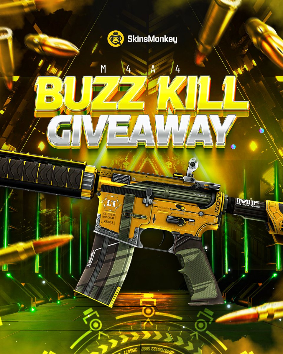 skinsmonkey's tweet photo. M4A4 | Buzz Kill (MW) Giveaway! 

Retweet, follow and tag a friend who'd love to win this skin! 💛
Good luck! 🍀 https://t.co/EeWVQ9ybXi