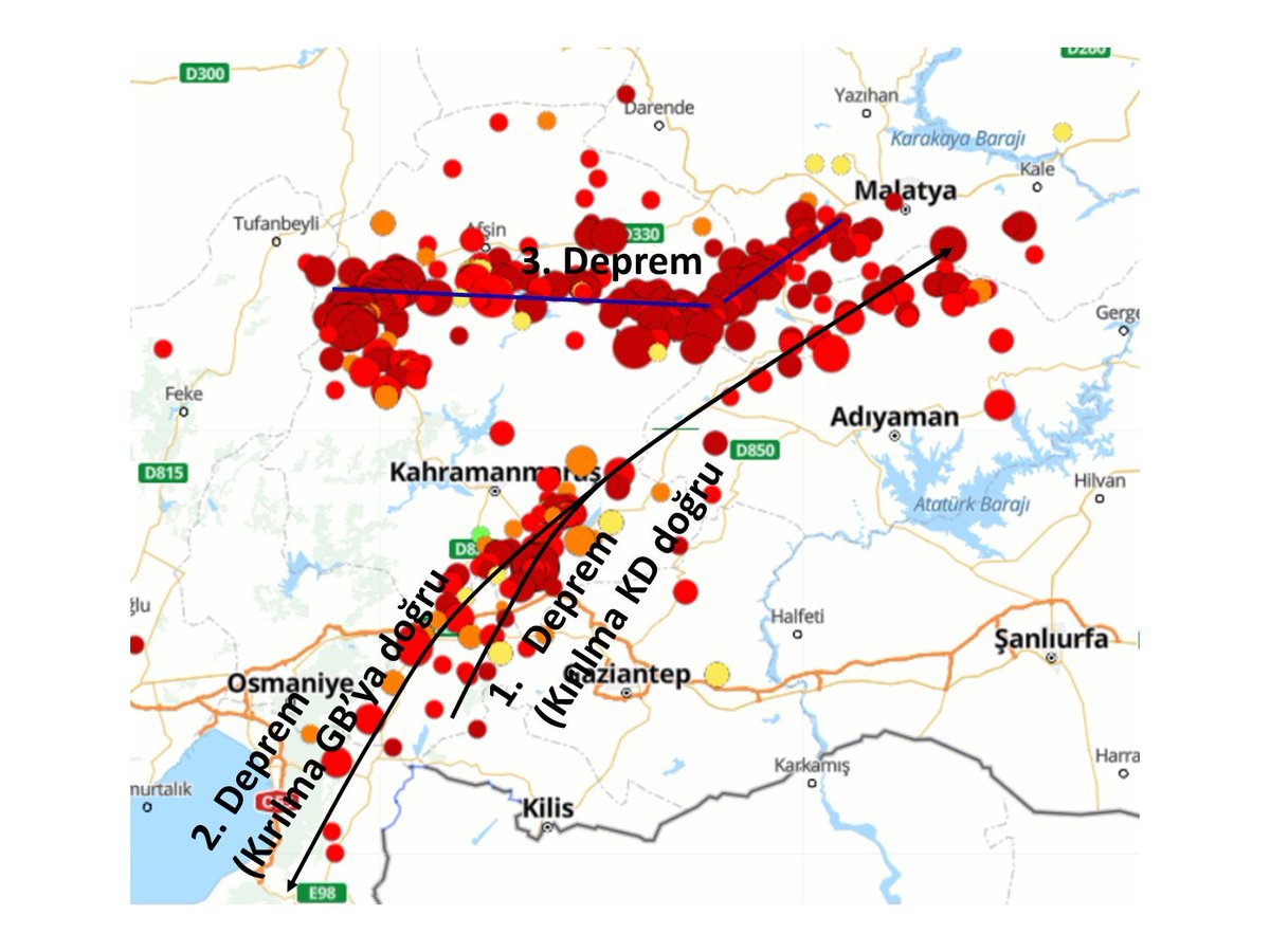 HalifeIroh's tweet photo. Eşref Yalçınkaya hocaya göre;

1. deprem: KD yönlü Maraş'dan Adıyaman'a kadar fay kırıldı
2. deprem: Maraş'dan Hatay'a kadar fay kırıldı.

3. deprem: Batı-Doğu yönlü sürgü fayı kırıldı (13.24'deki)

Bu kadar büyük tahribatı anlatan bir model olabilir. https://t.co/pB3nzFah15