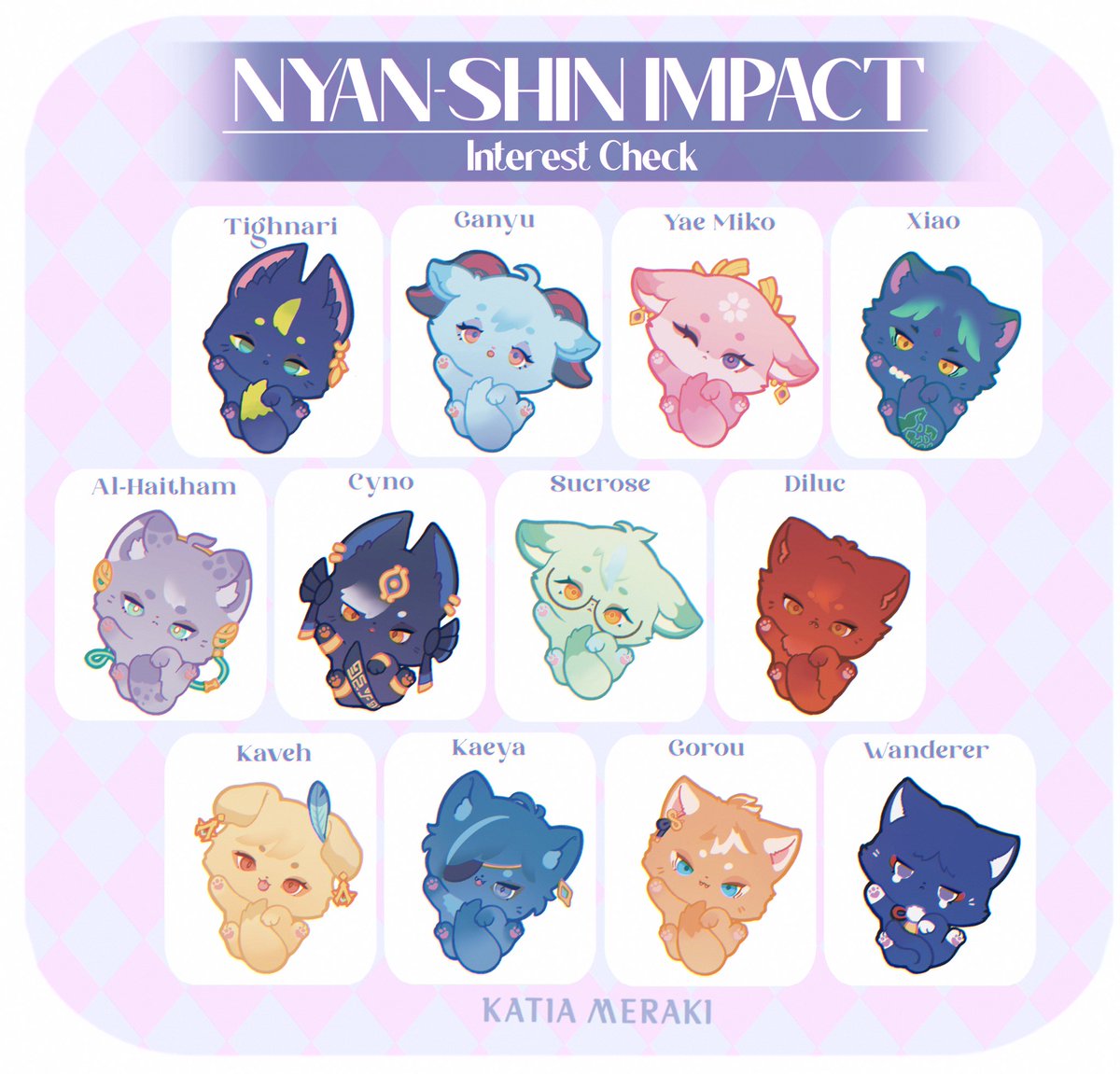 KatiaMeraki's tweet photo. 💜🌸 INTEREST CHECK 🌸💜 [Sharing is super appreciated!]
Genshin Impact - Cat collection 🐱💕

Should I make them into pop sockets or keychains? Vote for your fav below!

#Genshinlmpact https://t.co/tVyDdlYDo9