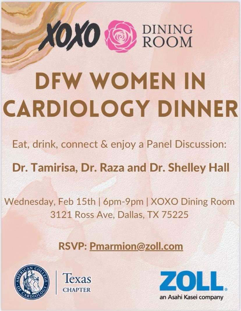 Join us if you are a Woman in Cardiology in Texas!  @txchapteracc #TCACC @SamRRazaMD @KTamirisaMD @shelleyhallmd