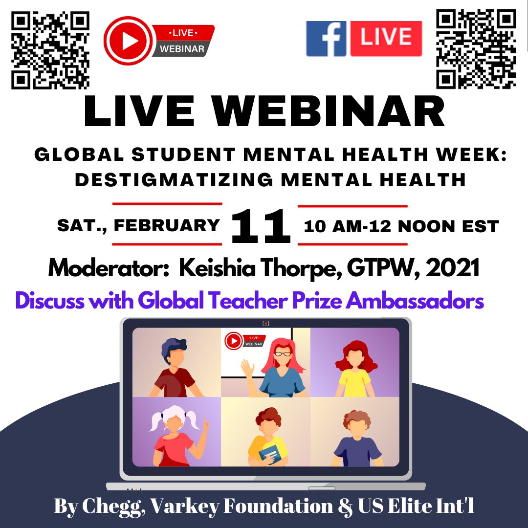 Student Mental Health Week on a global scale from February 6-12 to raise awareness of student mental health. Student Mental Health Week: Destigmatizing Mental Health. Here are the links to the livestreams FB: facebook.com/events/7303265… YT: youtube.com/watch?v=-gj8Wu…