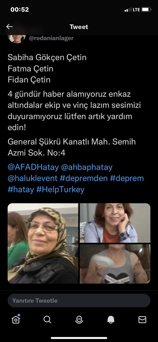Vildan_well's tweet photo. @BabalaTv Yardım edin nolur!! Kendilerine 4 gündür ulaşılamıyor!! HATAY/ANTAKYA https://t.co/1WNswztzP0