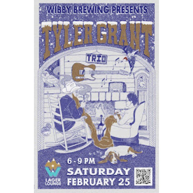 Come in from the cold for some dynamic music Feb 25 at <a href="/WibbyBrewing/">Wibby Brewing</a> new Lager Lounge, w/state-of-the-art sound. 
I’m joined by Sean Macaulay, Zach Jackson &amp; my trusty Telecaster. 
First drink included w the $10 ticket. Hard to beat that! 
events.eventgroove.com/event/Tyler-Gr…