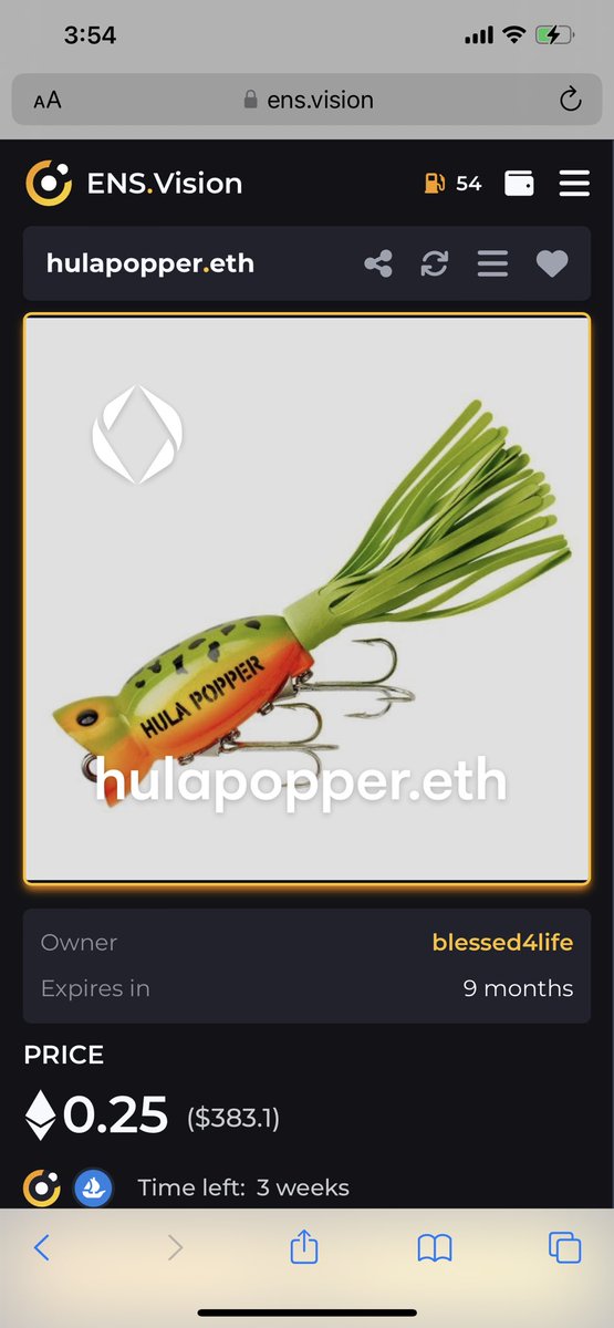__blessed4life's tweet photo. 🎣🐟 Listed on @ensvision &amp; @opensea ⏳Fish are biting…times wasting 👀

#ENS #ENSMaxis #fishinglife #ensdomain #hulapopper #topwater 

🏪 https://t.co/ZbwqOtEpdE 

🏬 https://t.co/qofw1b7H57 https://t.co/esCUfZp9ER