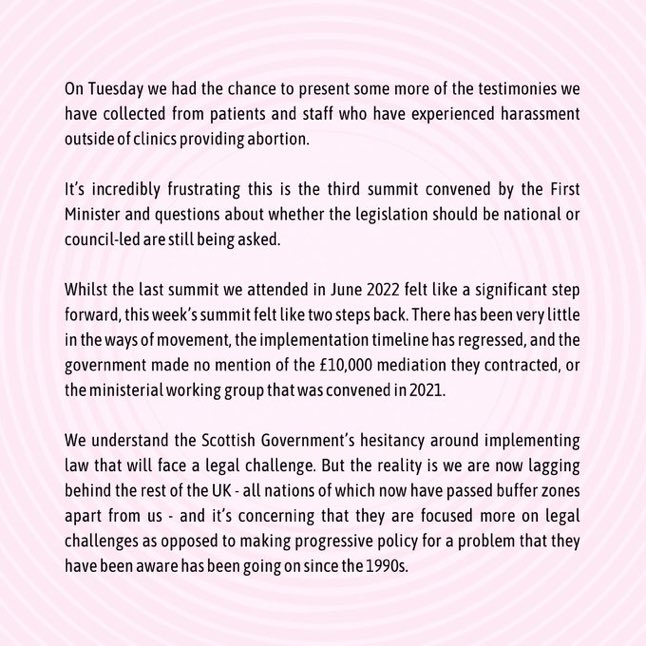 Important statement from @backoffscotland - the grassroots campaigners who built political consensus on the need for a buffer zone law in Scotland. As a minimum, Back Off should have places on the @scotgov working group. Every day the Bill is delayed puts more women at risk.