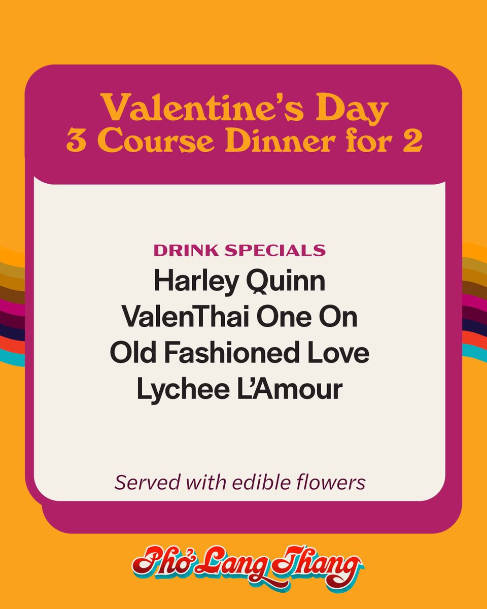 pholangthang's tweet image. Choo-Choo-Choose your favorite dining partner and enjoy a lovely dinner for 2, no reservations required but are available on opentable! #pholangthang #valentines #dothelangthang #menu