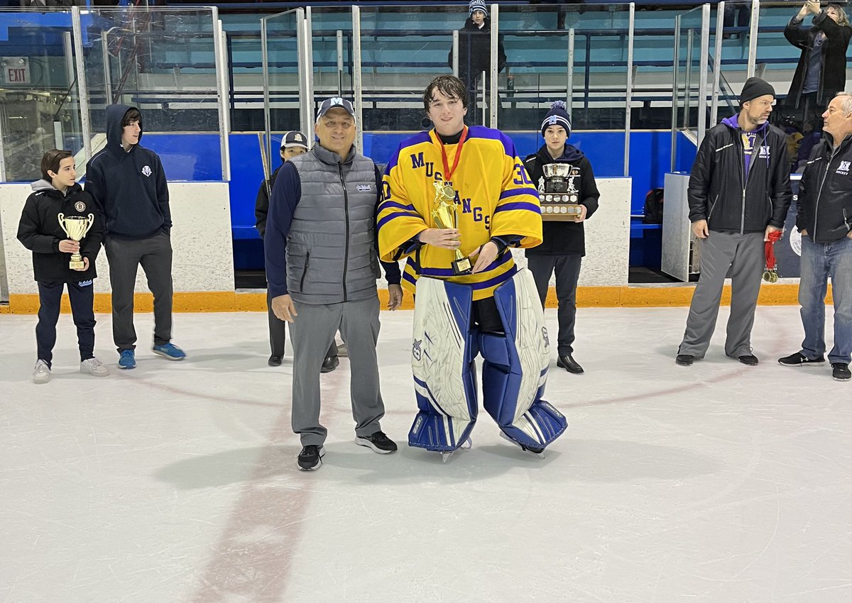 SMSSAthletics's tweet photo. Congrats to our Grade 10 Boys Hockey team who won the gold medal at the St. Michael’s Tournament today, with a special mention to Ryan Quigg who was named MVP 🎉 Our Grade 9 Boys team also played well, finishing with the bronze medal. Great job Mustangs 💜💛 https://t.co/WapjQNGq14
